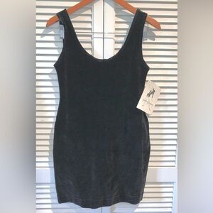 Vintage 1980s Mini Dress Black Thick Velvet material Medium